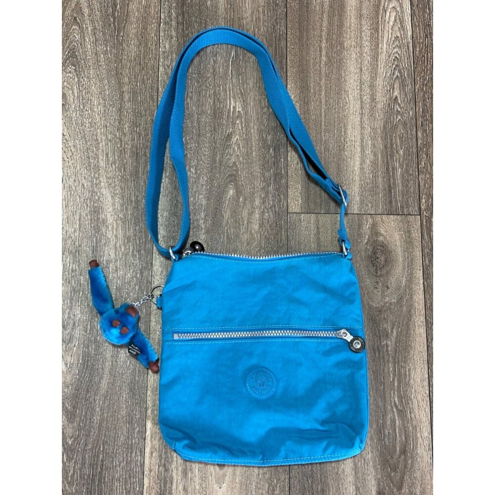 KIPLING NYLON CROSSBODY ADJUSTABLE BLUE BAG MONKEY KEYCHAIN ZIPPER
